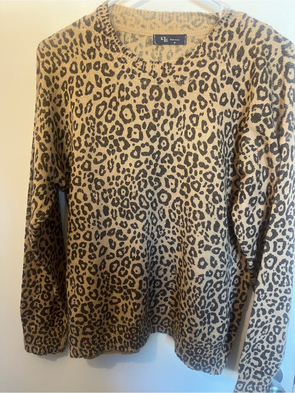 KLd Leopard print  Crewneck Sweater - Tan & Black